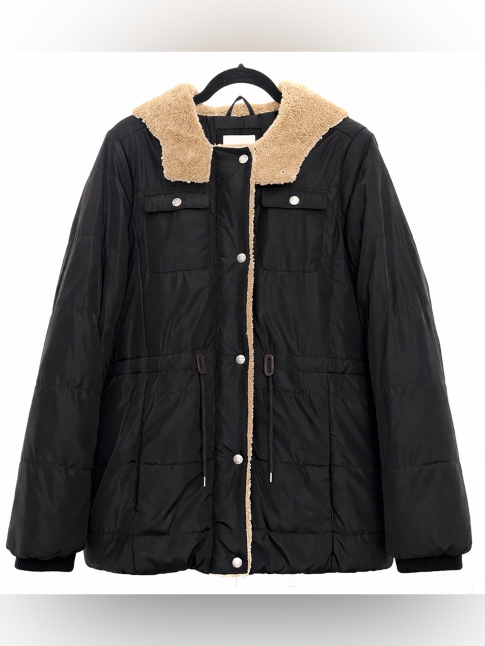 Levi’s Men’s Black Hooded Puffer Jacket with Faux Fur Collar Medium